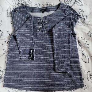 Talbots Blue and White Polo Tie Front Blouse